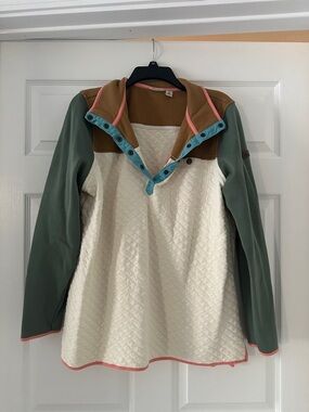 L.L. Bean Brown Jacket with Teal Placket and Pink Trim